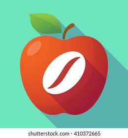 Illustration of a long shadow red apple with a coffee bean