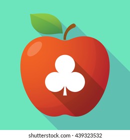 Illustration of a long shadow red apple icon with  the  Club  poker playing card sign
