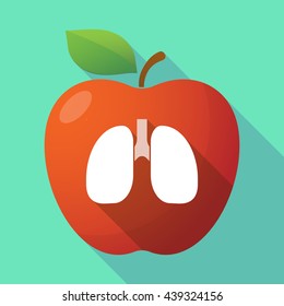 Illustration of a long shadow red apple icon with  a healthy human lung icon