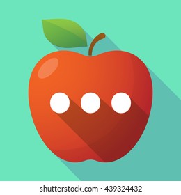 Illustration of a long shadow red apple icon with  an ellipsis orthographic sign