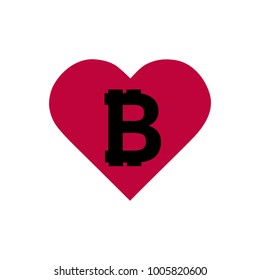 Illustration of a long shadow red heart with a bitcoin sign. Vector