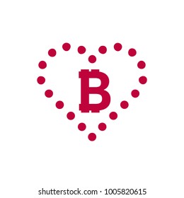 Illustration of a long shadow red heart with a bitcoin sign. Vector