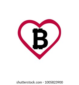 Illustration of a long shadow red heart with a bitcoin sign. Vector