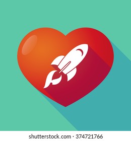 Illustration of a long shadow red heart with  a rocket
