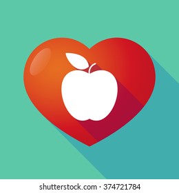 Illustration of a long shadow red heart with  an apple