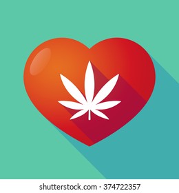 Illustration of a long shadow red heart with  a marijuana leaf