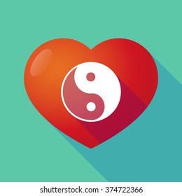 Illustration of a long shadow red heart with  a ying yang