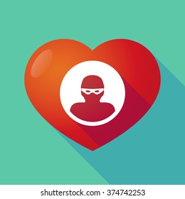 Illustration of a long shadow red heart with  a thief