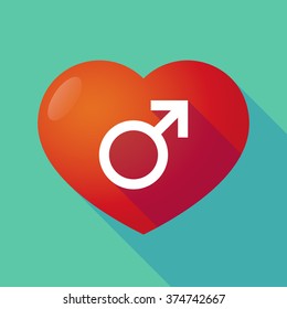 Illustration of a long shadow red heart with  a male sign