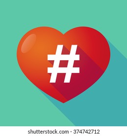 Illustration of a long shadow red heart with  a hash tag