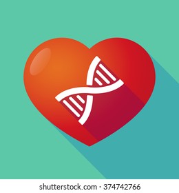 Illustration of a long shadow red heart with  a DNA sign