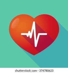 Illustration of a long shadow red heart with  a heart beat sign