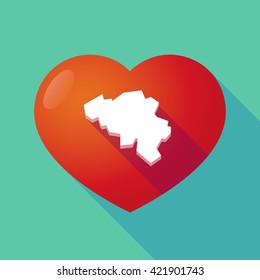 Illustration of a long shadow red heart with  the map of Belgium