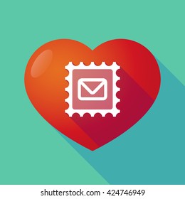 Illustration of a long shadow red heart with  a mail stamp sign