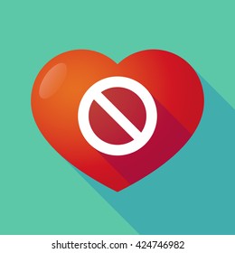 Illustration of a long shadow red heart with  a forbidden sign