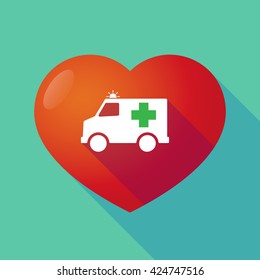 Illustration of a long shadow red heart with  an ambulance icon