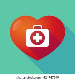 Illustration of a long shadow red heart with  a first aid kit icon