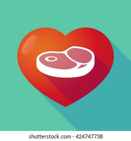 Illustration of a long shadow red heart with  a steak icon