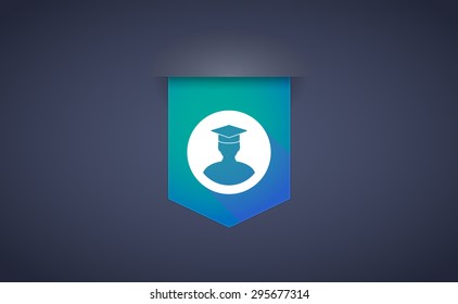 Illustration of a long shadow ribbon icon with a student