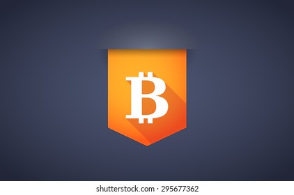 Illustration of a long shadow ribbon icon with a bit coin sign