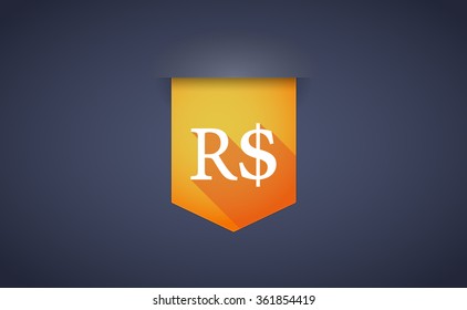 Illustration of a long shadow ribbon icon with a brazillian real currency sign