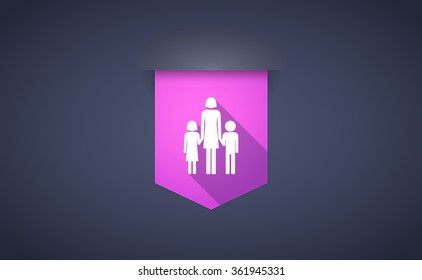 Illustration of a long shadow ribbon icon with a female single parent family pictogram