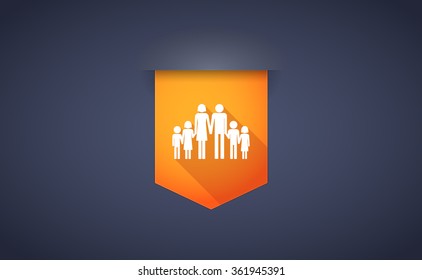 Illustration of a long shadow ribbon icon with a large family  pictogram