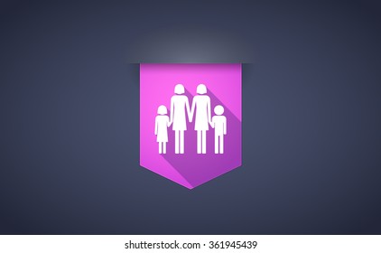 Illustration of a long shadow ribbon icon with a lesbian parents family pictogram