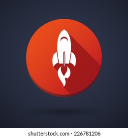 Illustration of a long shadow round icon with a rocket