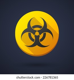 Illustration of a long shadow round icon with a biohazard sign