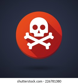 Illustration of a long shadow round icon with a skull