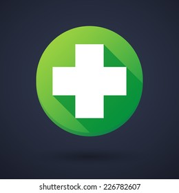 Illustration of a long shadow round icon with a pharmacy sign