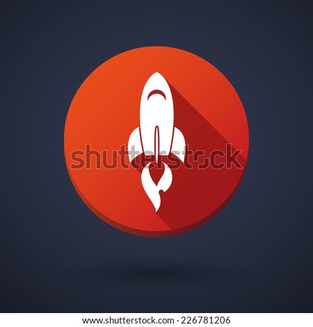 Illustration of a long shadow round icon with a rocket