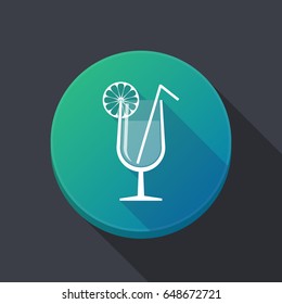 Illustration of a long shadow round web button with  a cocktail glass with a slice of lemon and a straw