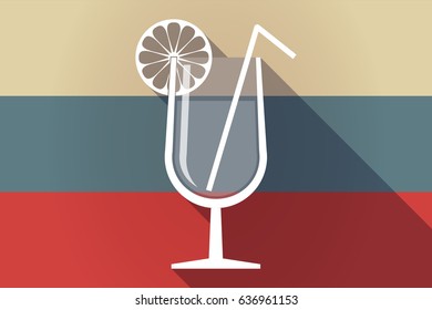 Illustration of a long shadow Russia flag with  a cocktail glass with a slice of lemon and a straw