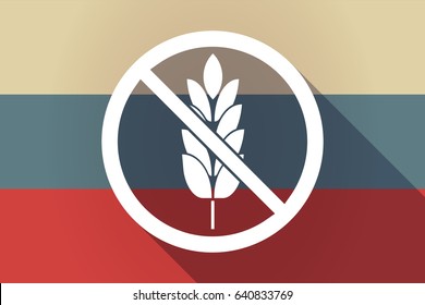 Illustration of a long shadow Russia flag with  a gluten free sign