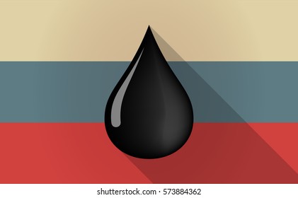 Illustration of a long shadow Russia map with  an oil drop icon