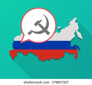 Illustration of a long shadow Russia map, its flag and a balloon with  the communist symbol