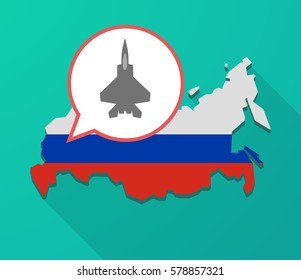 Illustration of a long shadow Russia map, its flag and a balloon with a combat plane
