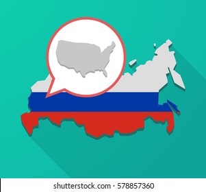 Illustration of a long shadow Russia map, its flag and a balloon with  a map of the USA