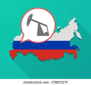 Illustration of a long shadow Russia map, its flag and a balloon with a horsehead pump