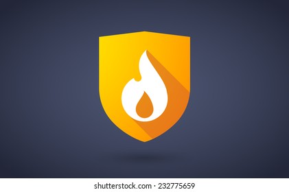 Illustration of a long shadow shield icon with a flame