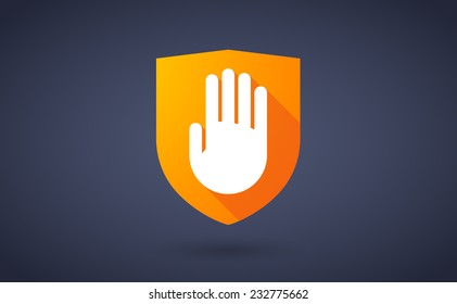 Illustration of a long shadow shield icon with a hand