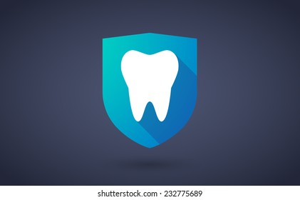 Illustration of a long shadow shield icon with a tooth