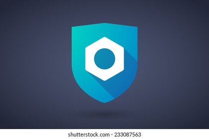 Illustration of a long shadow shield icon with a nut