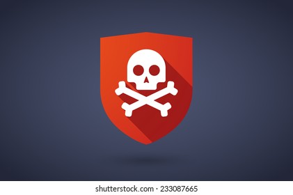 Illustration of a long shadow shield icon with a skull