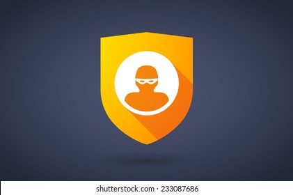 Illustration of a long shadow shield icon with a thief