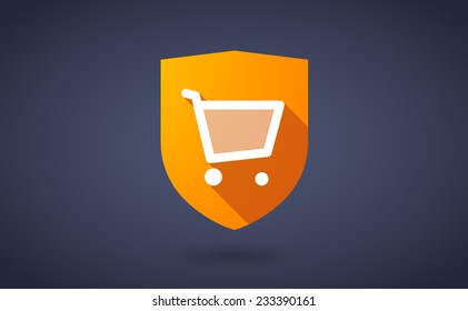 Illustration of a long shadow shield icon with a shopping cart