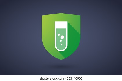 Illustration of a long shadow shield icon with a chemical test tube