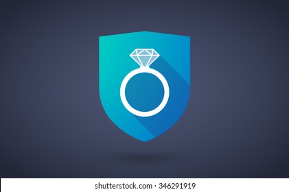 Illustration of a long shadow shield icon with an engagement ring